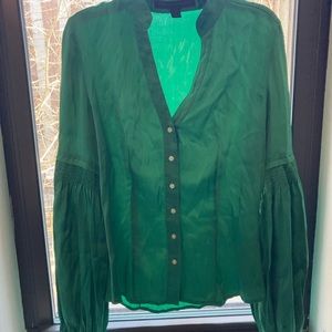 Express Vintage green long sleeve silk blouse